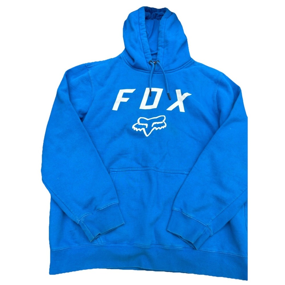 Vintage FOX Racing Hoodie Mens  Blue 90S Y2K Motocross Logo Sweatshirt Size XL